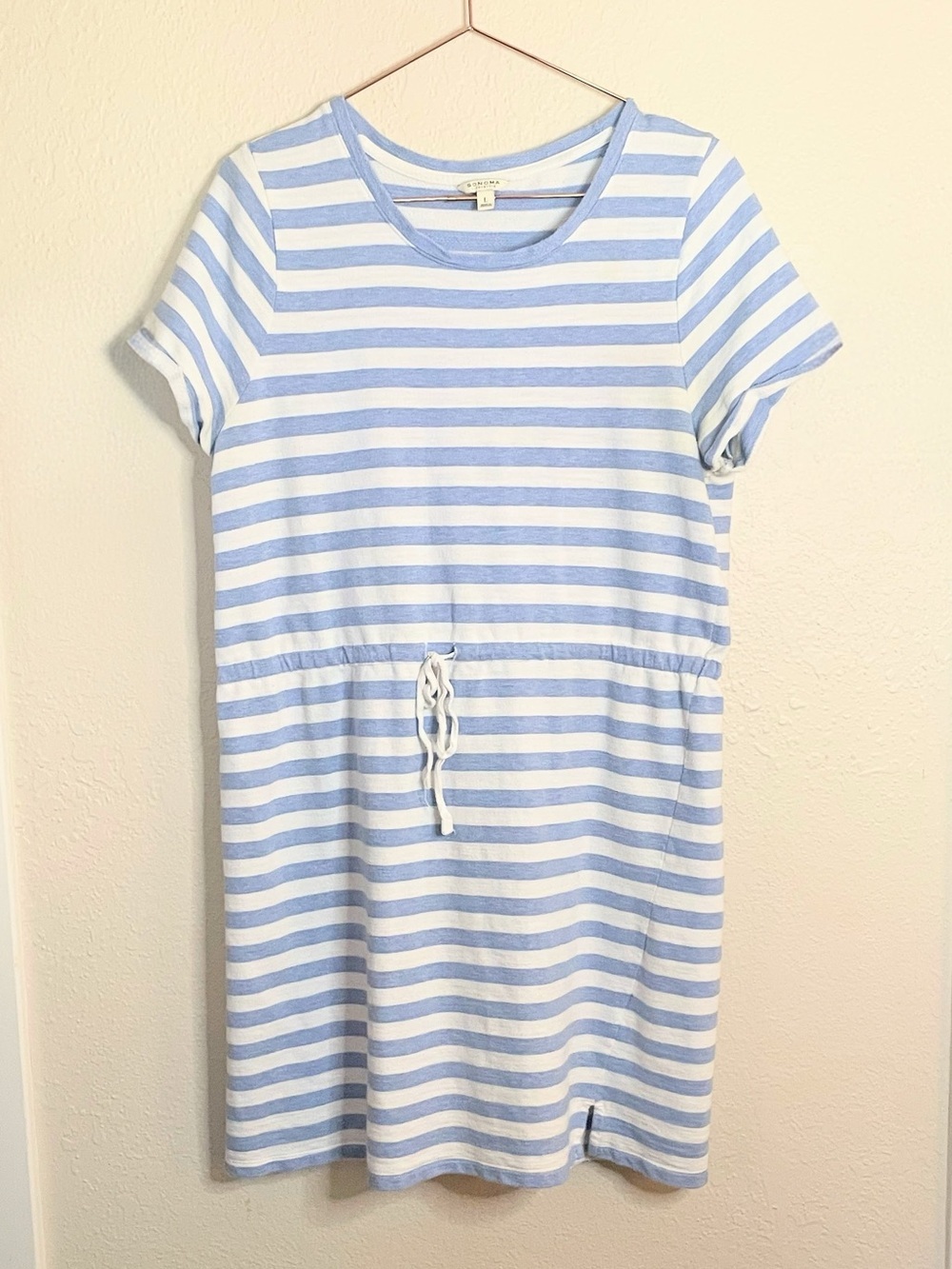 Sonoma Blue White Striped Cotton Dress L